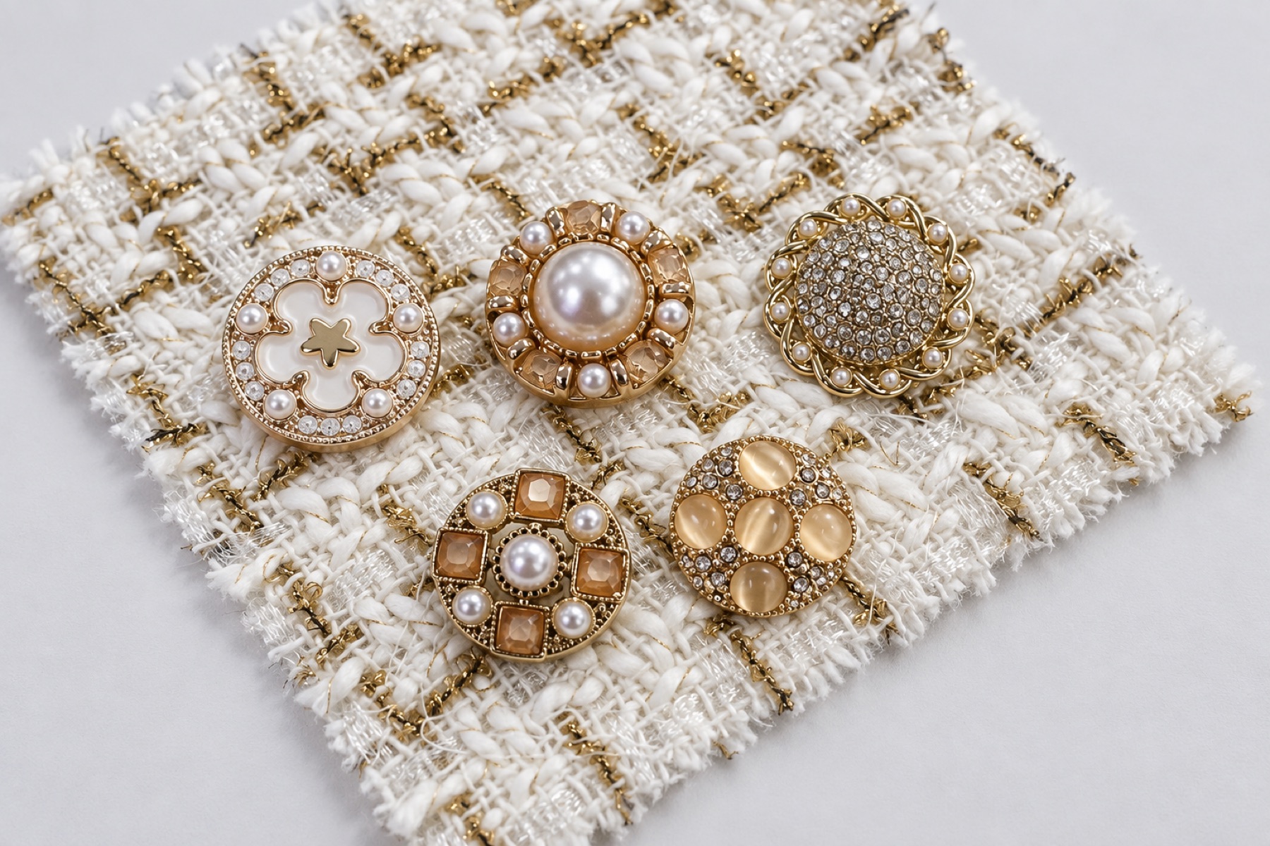 Ivory and gold bouclé knit detail